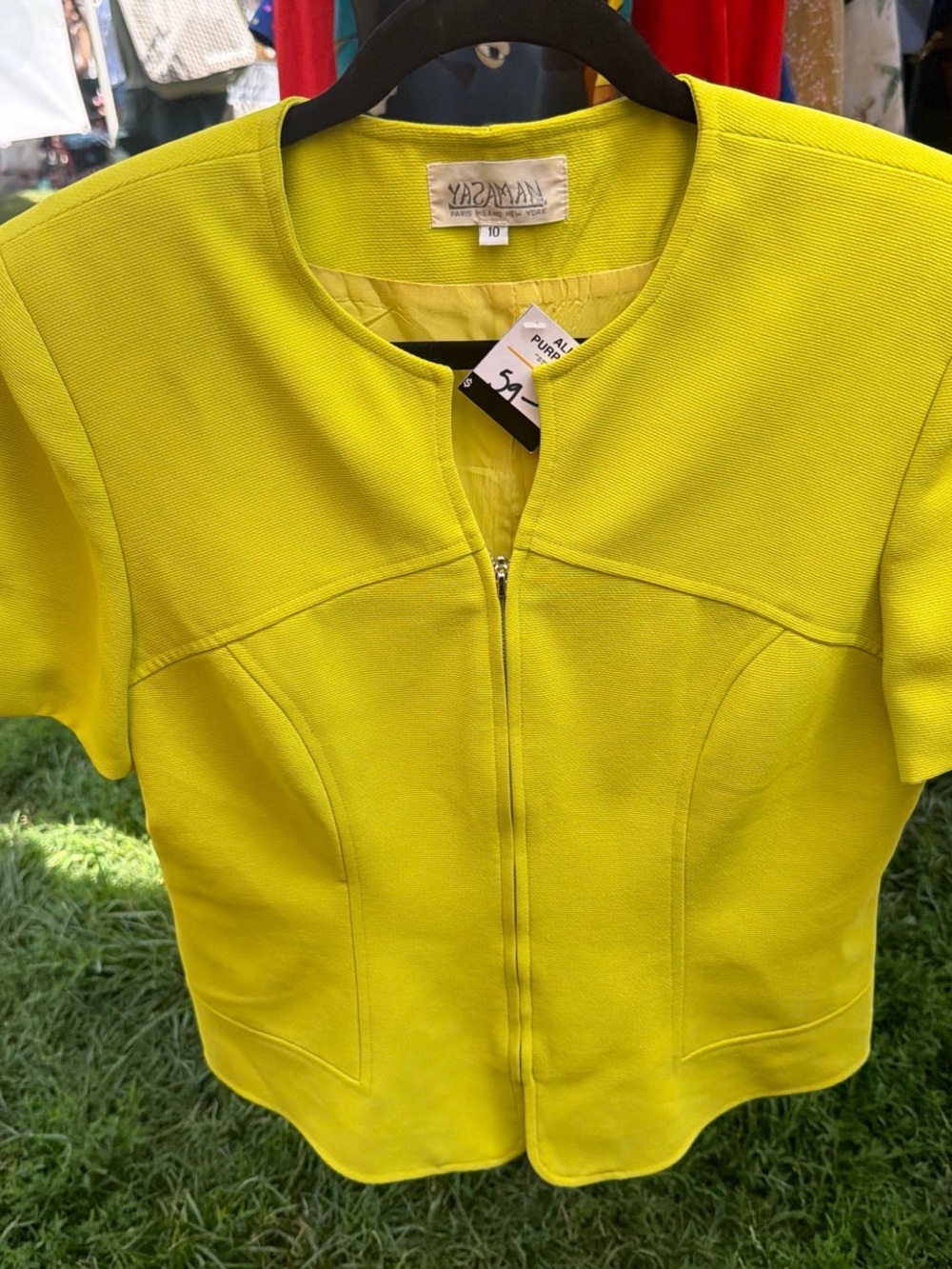 Short Sleeve Zip Front Jacket in Lime Green